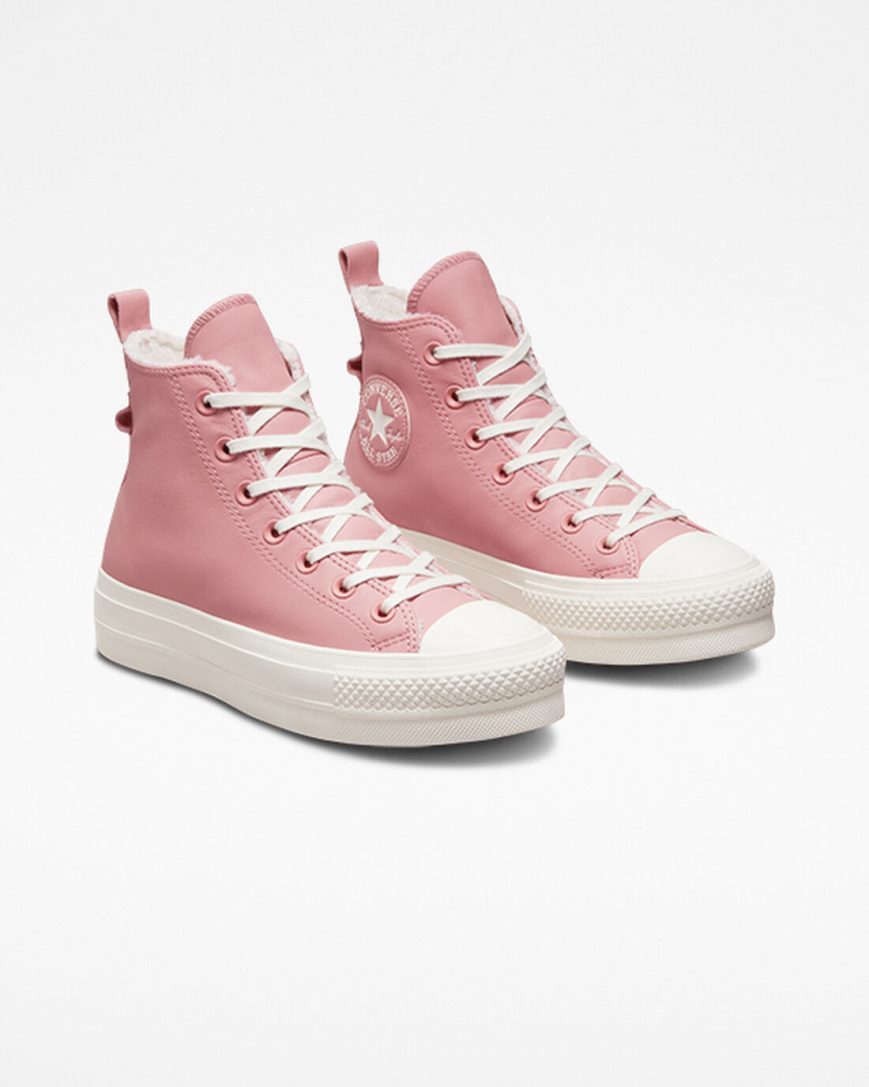 Zapatos Plataforma Converse Chuck Taylor All Star Lift Lined Cuero Altas Mujer Rosas | PE 5W7P2E